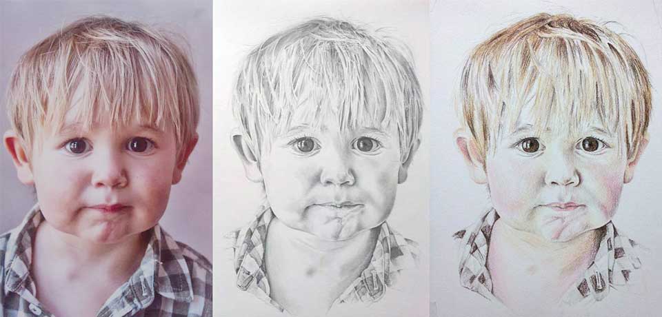 Hand Drawn Portrait Of Little Boy
